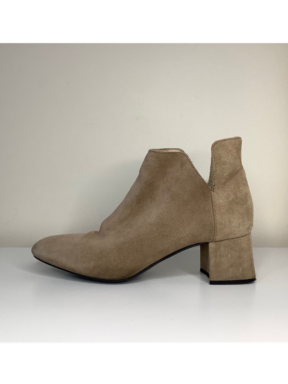 Zara Suede Ankle Boots Bootie Round Square Toe Block Heel Beige Cream 37 6.5